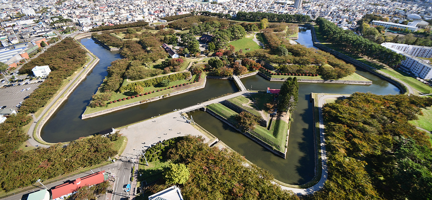 展望台から見た、特別史跡「五稜郭」
