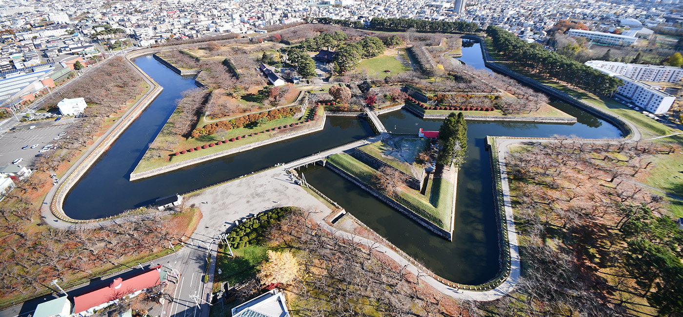 展望台から見た、特別史跡「五稜郭」