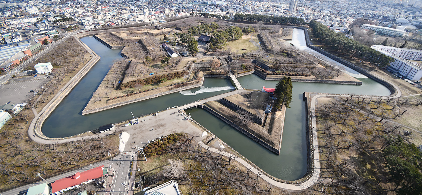 展望台から見た、特別史跡「五稜郭」